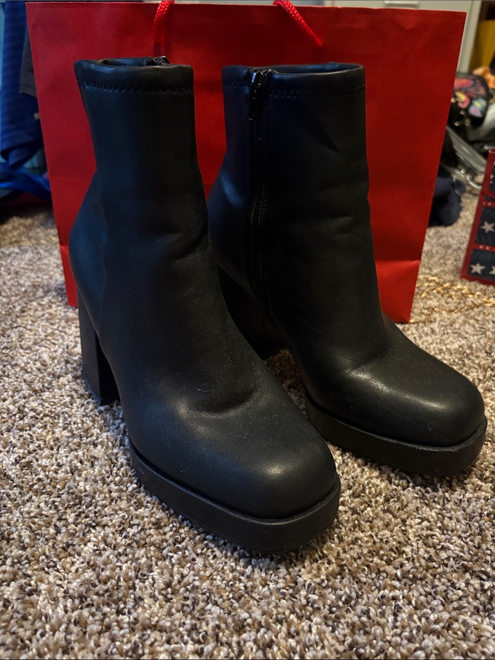 Women's Black Platform Ankle Boots - Classic Block Heel CALL OUT